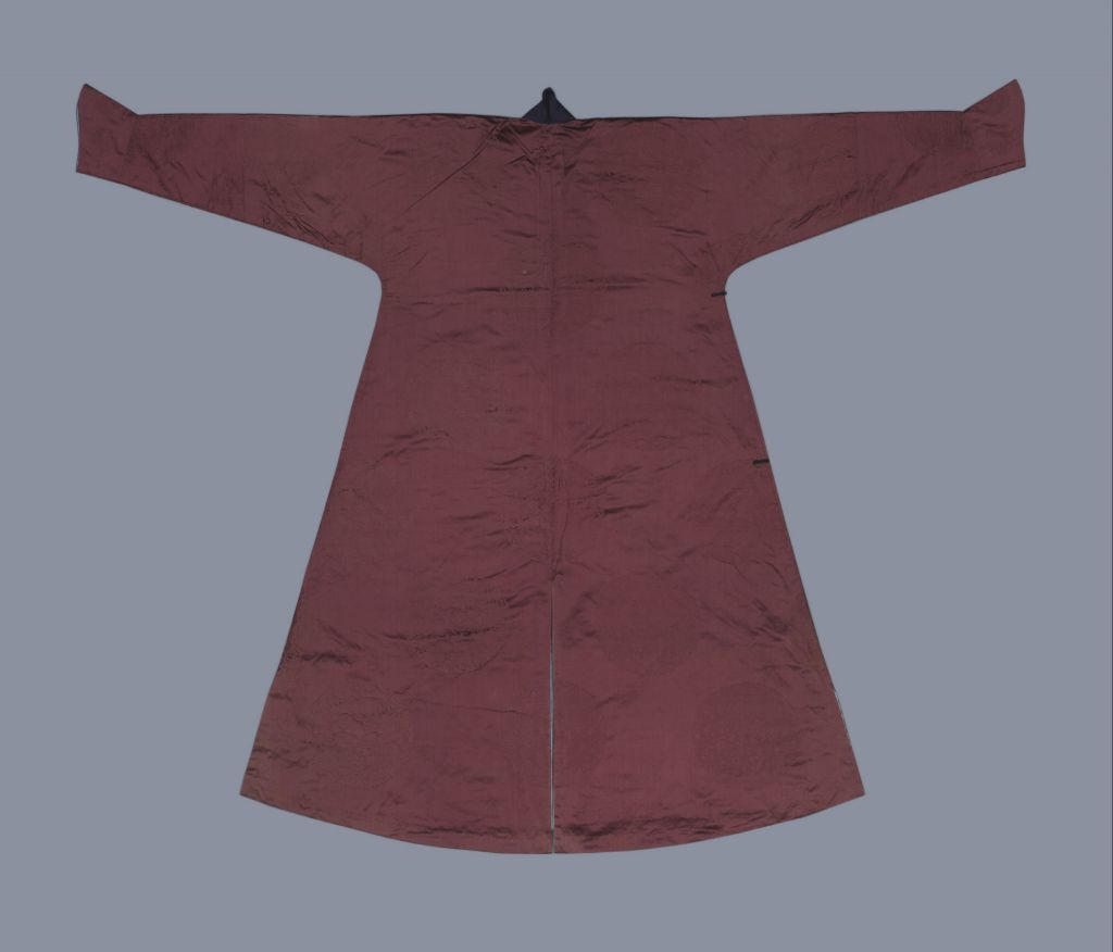 图片[2]-Brown Dark Flower Satin Regular Dress Robe-China Archive